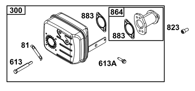Exhaust Group Diagram and Parts List for 33S877-0033-B5 200000 - 399999 Briggs and Stratton Engine
